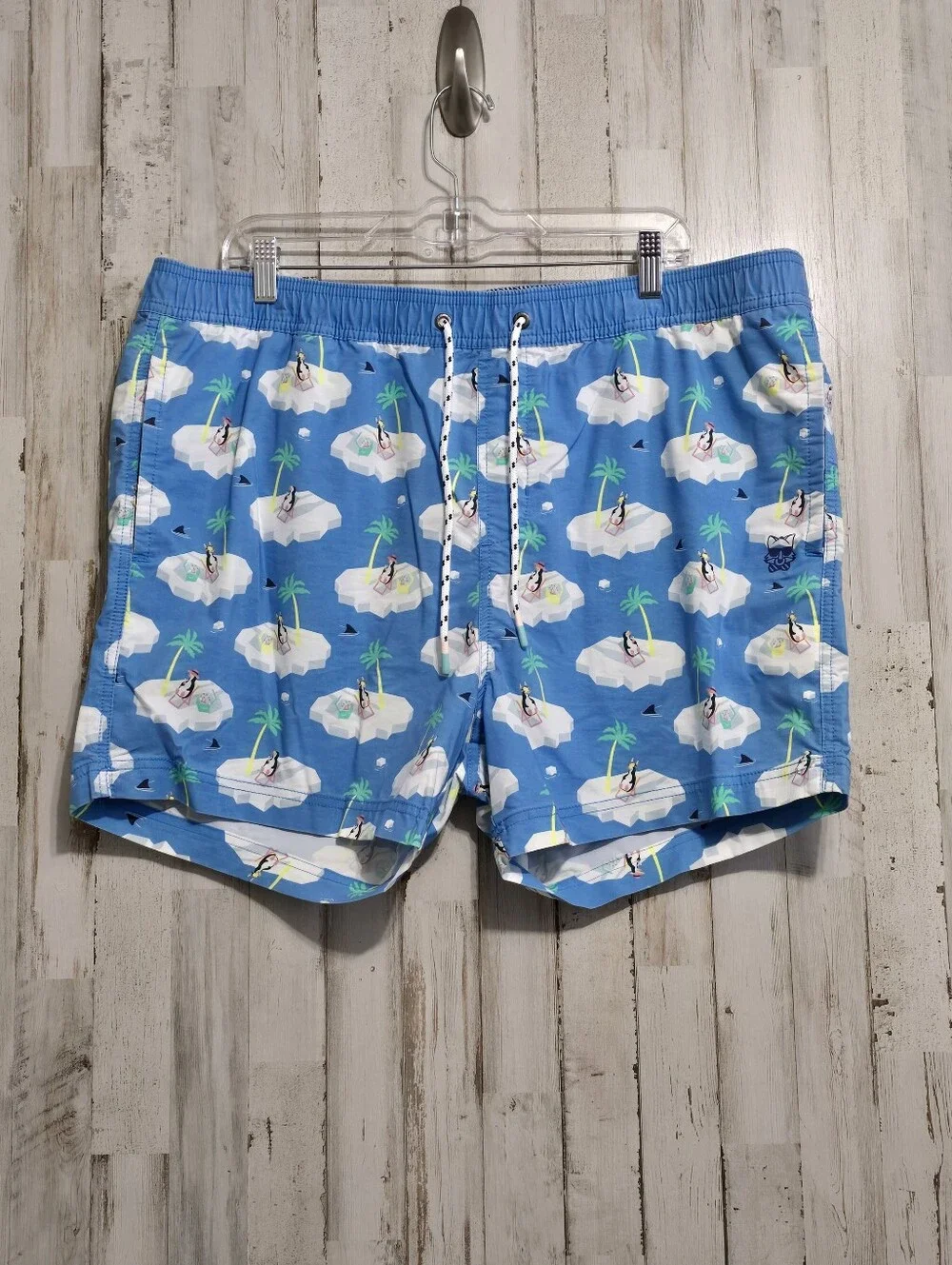 Party Pants Cold Chillin Blue Penguins Icebergs Swim Trunks Board Short Size XXL